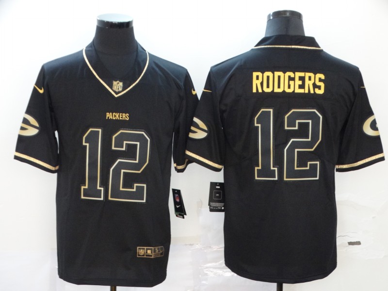 Men's Green Bay Packers #12 Aaron Rodgers Black Jersey